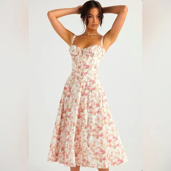 NWT HOUSE OF CB CARMEN Rose Print Bustier Sundress. Size XL